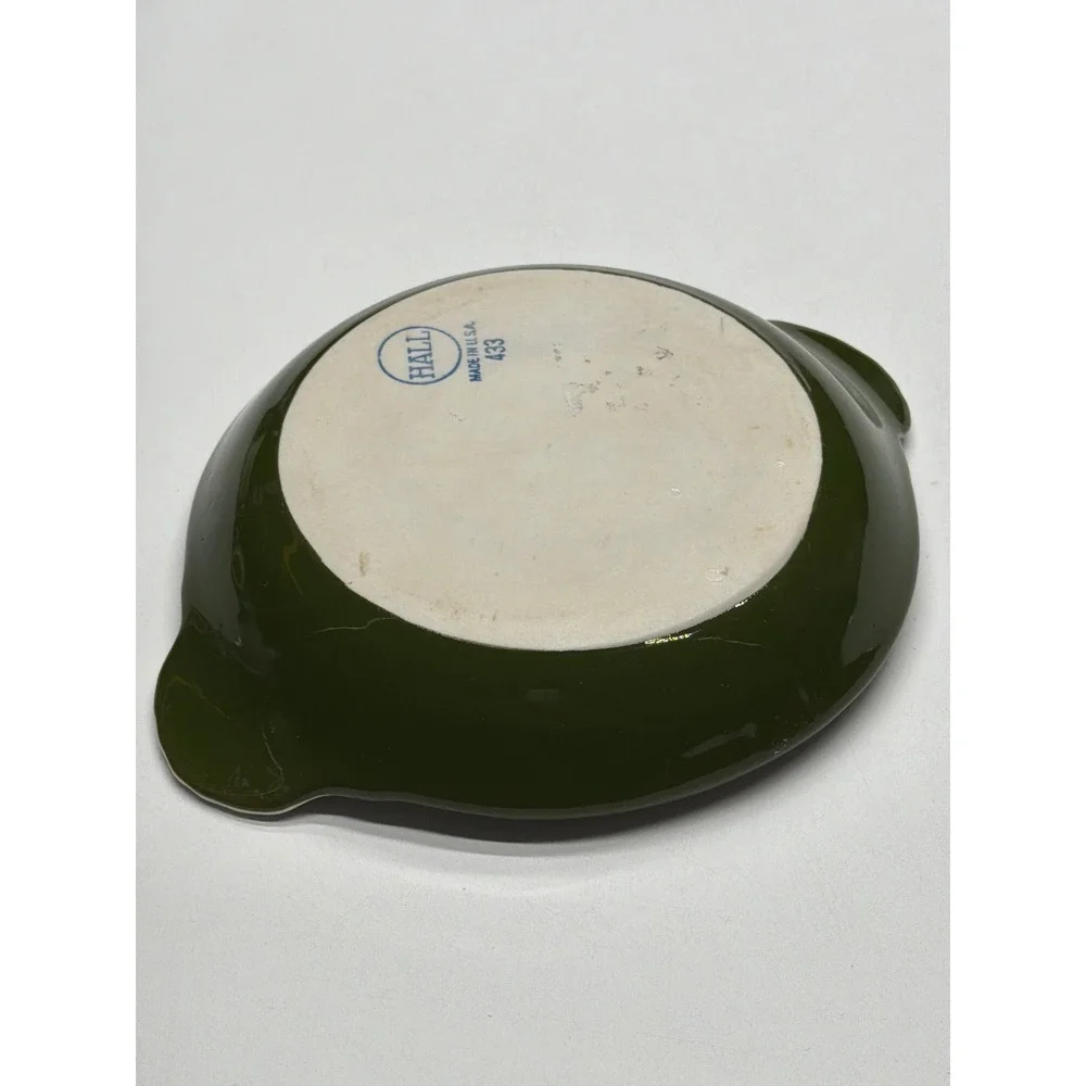 Hall China‎ USA 433 Olive Green Oval Baking Dish Casserole Dish